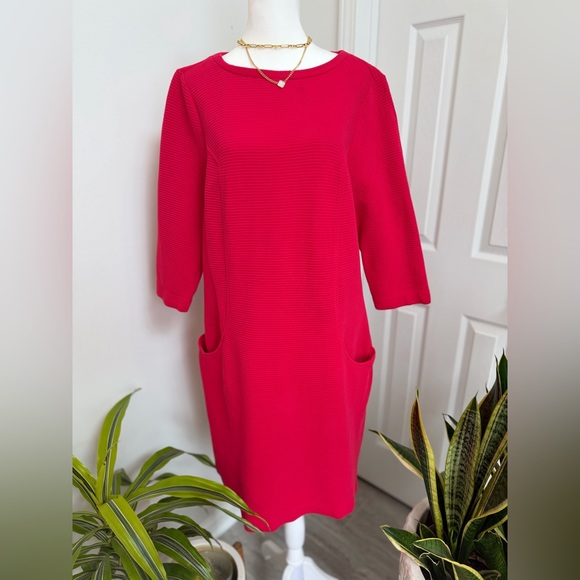 Boden Red Textured Shift Dress Pockets 3/4 Sleeve Work Office Size 14 L - Picture 3 of 9